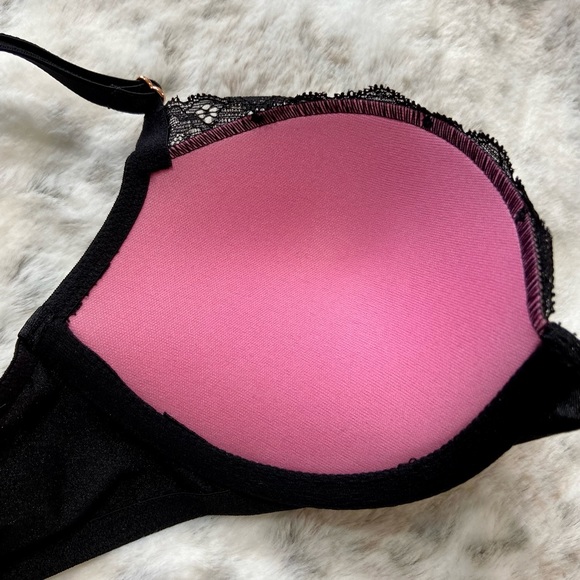 PINK Victoria’s Secret Black lace front clasping push-up bra,w-NWT gray cheekies - Picture 8 of 9